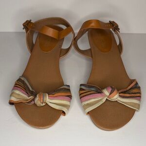 Gently used Restricted Knot Front Faux Leather Sandals - Brown Striped